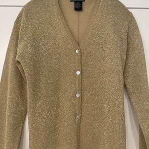 Women Gold Glittering Takeout Long Sleeve Button Down Cardigan Size L